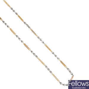 An early 20th century 18ct gold and platinum chain. 