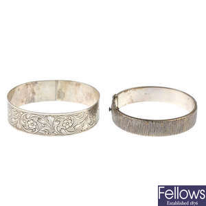 A selection of eight silver bangles.