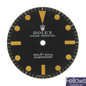ROLEX - a matt black Singer dial with white writing for a Submariner. 