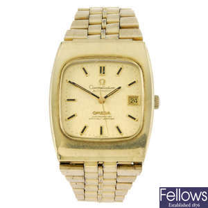 OMEGA - a gentleman's gold plated Constellation bracelet watch.