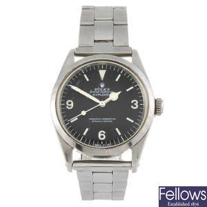 ROLEX - a gentleman's stainless steel Oyster Perpetual Explorer bracelet watch.