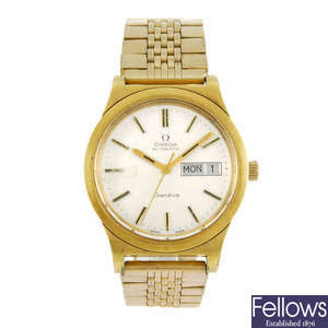 OMEGA - a gentleman's gold plated Geneve bracelet watch.