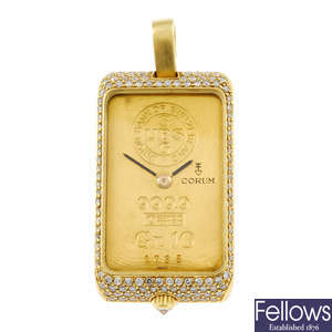 CORUM - an 18ct yellow gold and diamond set pendant watch. 