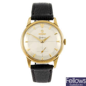 OMEGA - a gentleman's 9ct gold Geneve wrist watch. 