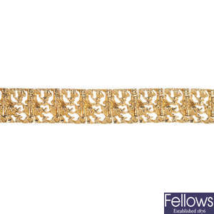 A 1970s 9ct gold abstract panel bracelet.