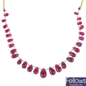 A ruby fringe necklace.