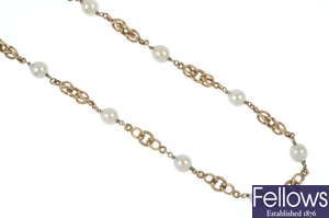 A 9ct gold cultured pearl necklace.