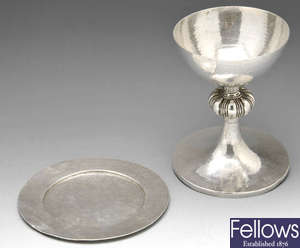 A George V silver chalice and paten.