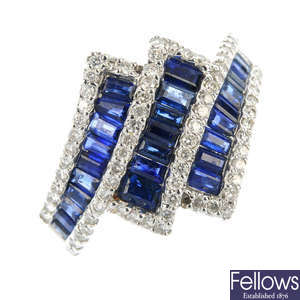 A 14ct gold sapphire and diamond dress ring.
