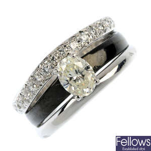A diamond and enamel ring.