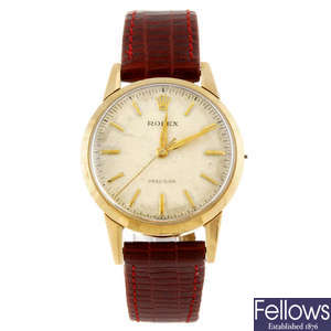 ROLEX - a 9ct gold gentleman's Precision wrist watch.