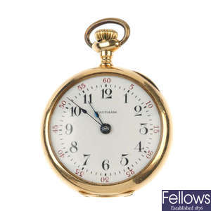 An early 20th century 14ct gold ruby and diamond fob watch.
