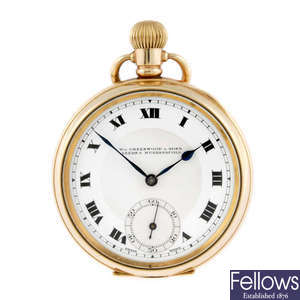 An open face pocket watch by William Greenwood & Sons. 