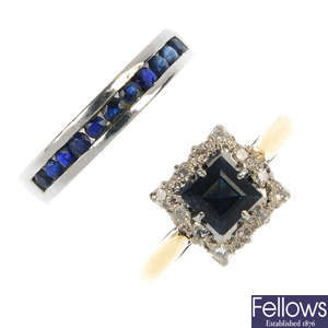 Two sapphire and diamond rings.