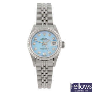 ROLEX - a lady's stainless steel Oyster Perpetual Datejust bracelet watch. 