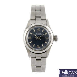 ROLEX - a lady's stainless steel Oyster Perpetual bracelet watch. 