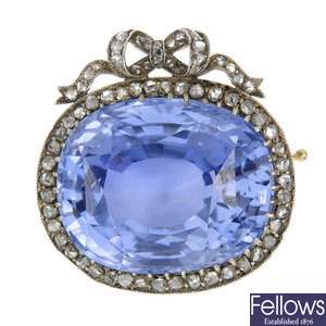 AUGUST HOLLMING - a silver and gold sapphire and diamond brooch, circa 1905. 