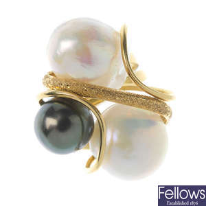 An 18ct gold cultured pearl dress ring.