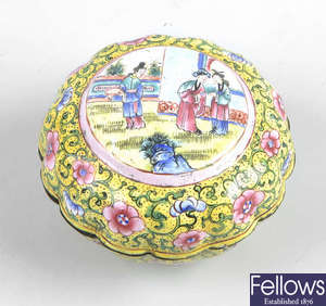 A Chinese enamelled brass box