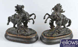 A pair of 19th century French bronze 'Marly horses'