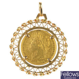 A mounted George IV sovereign pendant.