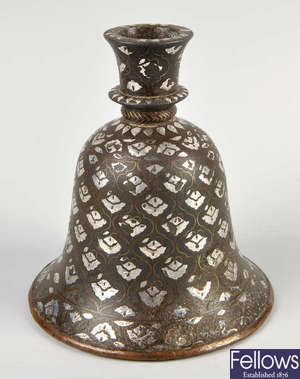 A 17th century Mughal silver-inlaid copper alloy Bidri ware Huqqa (Hookah) base