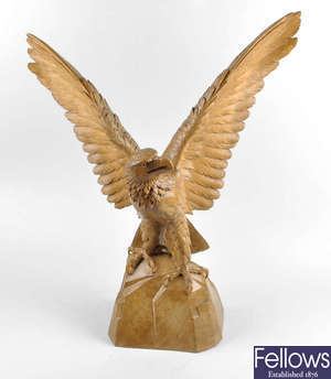 A good late 19th century carved linden wood black forest study of an eagle