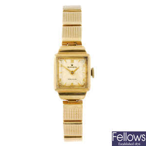 ROLEX - a lady's 9ct yellow gold Precision bracelet watch.