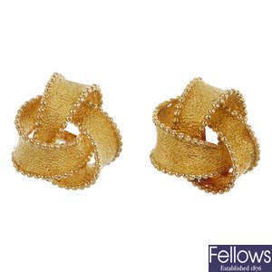 A pair of 18ct gold knot earrings.