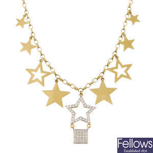 An 18ct gold diamond star necklace.