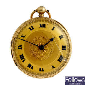 An 18ct yellow gold open face pocket watch.