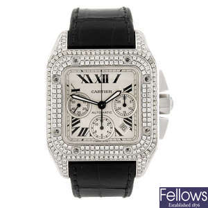 CARTIER - a stainless steel Santos 100 XL chronograph wrist watch.