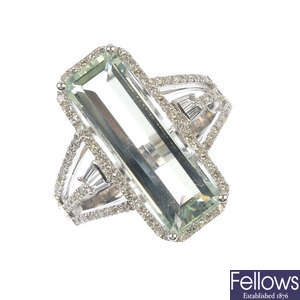 A 14ct gold prasiolite and diamond dress ring.
