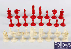 A 19th century ivory 'Barleycorn' type chess set
