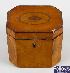 A George III inlaid satinwood tea caddy 