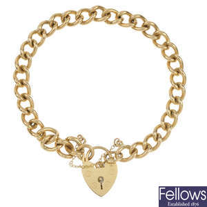 A 9ct gold double Albert and a bracelet.
