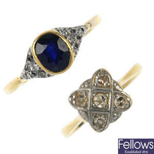 Two mid 20th century 18ct gold diamond and gem-set rings.