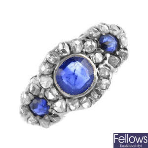 A sapphire and diamond triple cluster ring.
