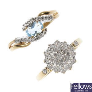 A selection of gold gem-set and diamond rings. 
