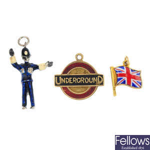 A selection of twelve London-themed charms.