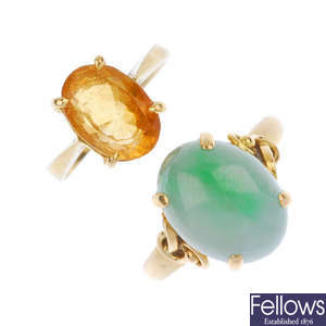 Two mid 20th century gold gem-set rings.