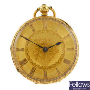 An 18ct yellow gold open face pocket watch.
