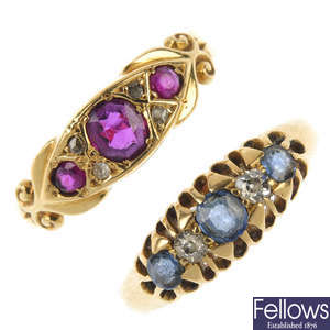 Two early 20th century 18ct gold gem-set rings. 