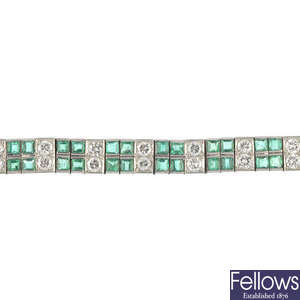 An emerald and diamond bracelet.