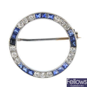 An early 20th century gold sapphire and diamond brooch.