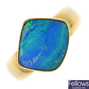 An 18ct gold boulder opal ring.