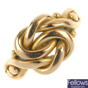 A late Victorian 18ct gold stylised knot ring.