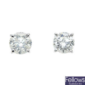 A pair of 18ct gold brilliant-cut diamond single-stone ear studs. 