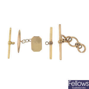 A selection of jewellery findings and a single cufflink.