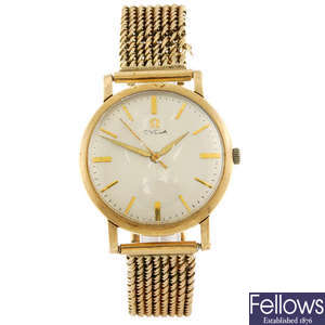 OMEGA - a gentleman's 9ct gold bracelet watch.